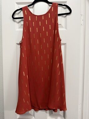 Sleeveless Mini Dress in Rust with Gold Accents